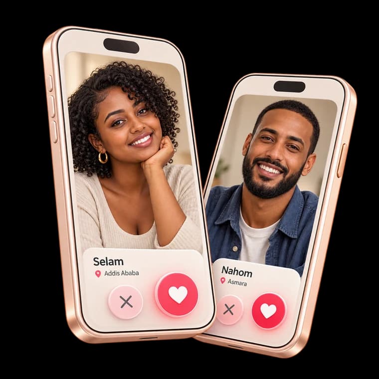 Photorealistic marketing visualization of two distinct dating profiles